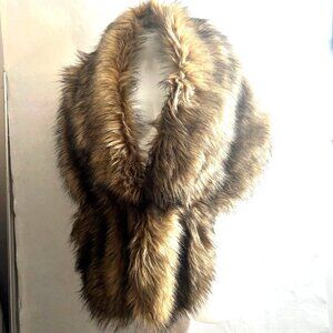 Faux Fur Stole Brown Tan Wrap Women Faux Fur Shawl